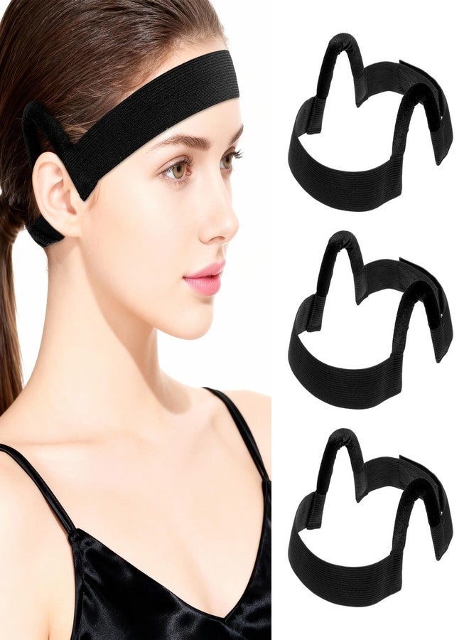 XLIUAX 3 Pcs Wig Band with Ear Cut Outs, Lace Bands for Wigs Elastic Headband for No Slip C Shaped Earless Band Front Melting Satin Thin Black Curve Lace Wig Headbands Regualr Wigs - Image 2